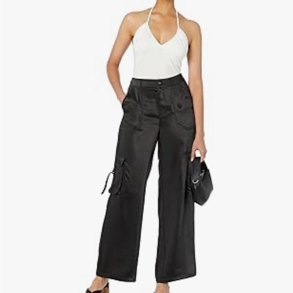 The Drop Women’s Satin Cargo Pants – Size XL – Black